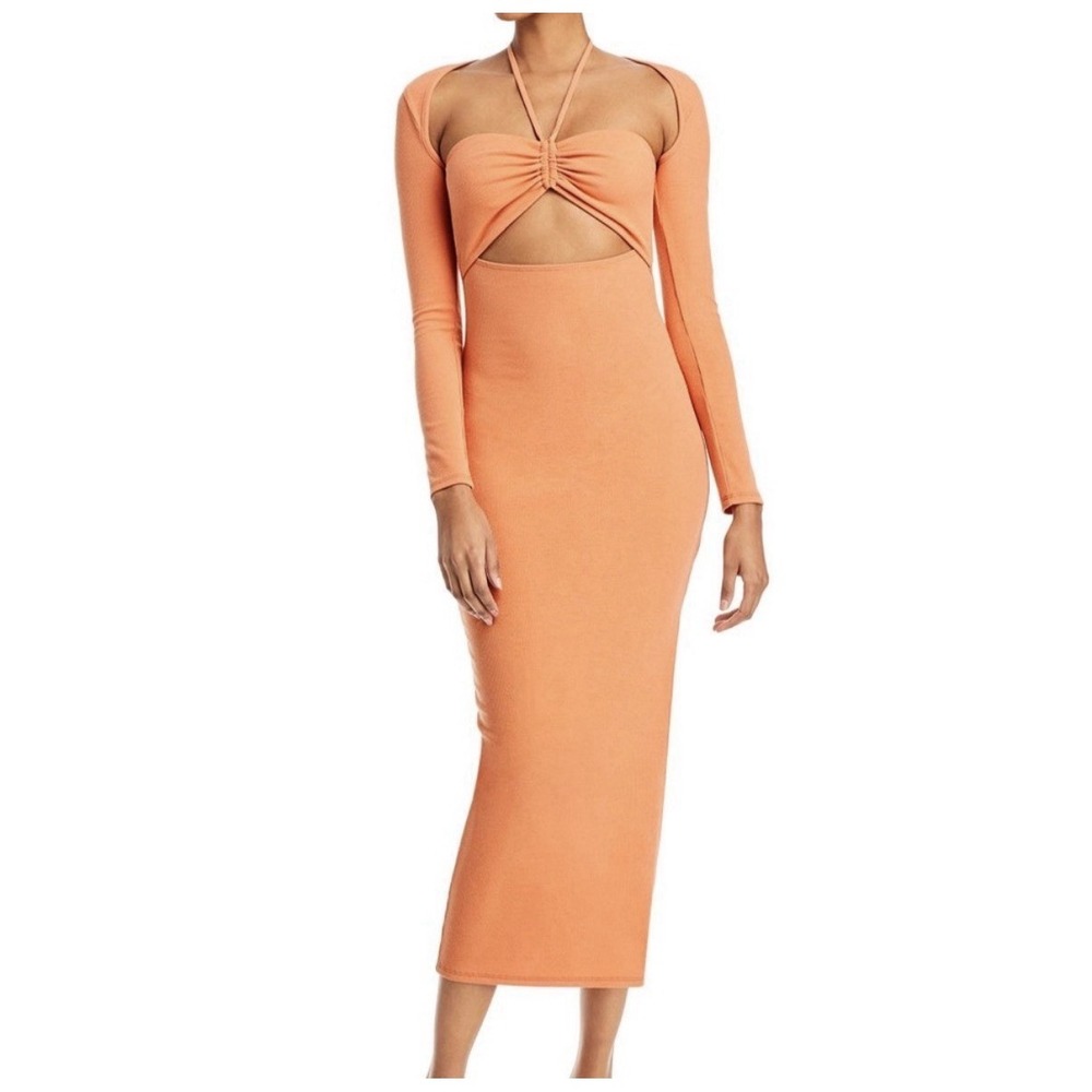 Fore Orange Cutout Maxi Dress Bodcon Size L Babyrib Stretchy Material